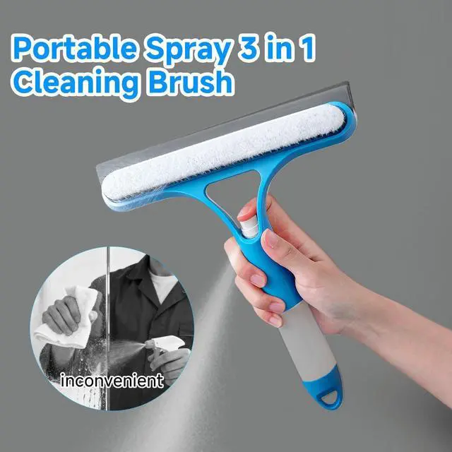 Alt view image 3 of 7 - 3 in 1 Window Cleaning Scraper with Sprayer, All-Purpose Squeegee for Shower Glass, Car Windows, Mirrors & Home, Window Cleaner Tool with Built-in Spray Bottle (Blue)