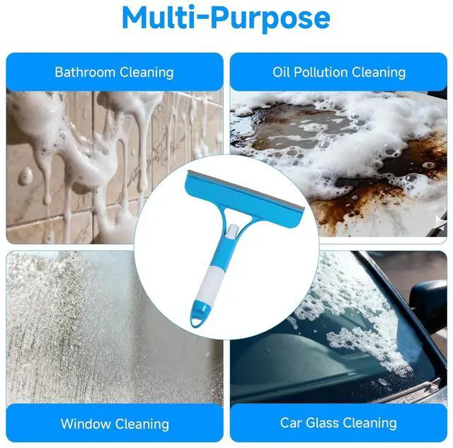 Alt view image 4 of 7 - 3 in 1 Window Cleaning Scraper with Sprayer, All-Purpose Squeegee for Shower Glass, Car Windows, Mirrors & Home, Window Cleaner Tool with Built-in Spray Bottle (Blue)
