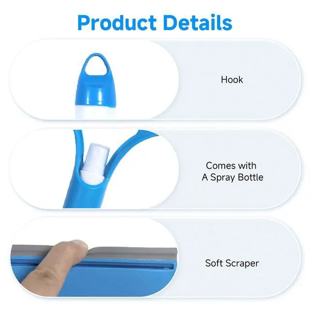 Alt view image 6 of 7 - 3 in 1 Window Cleaning Scraper with Sprayer, All-Purpose Squeegee for Shower Glass, Car Windows, Mirrors & Home, Window Cleaner Tool with Built-in Spray Bottle (Blue)