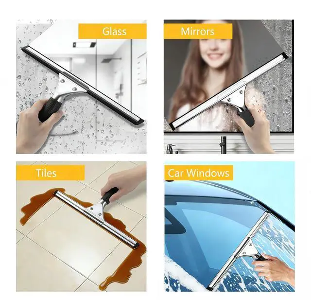 Alt view image 6 of 7 - 14-inch Squeegee for Shower Glass & Window Cleaning, Professional Stainless Steel Squeegee with Durable Handle for Streak-Free Glass, Mirror, Tile & All Smooth Surfaces