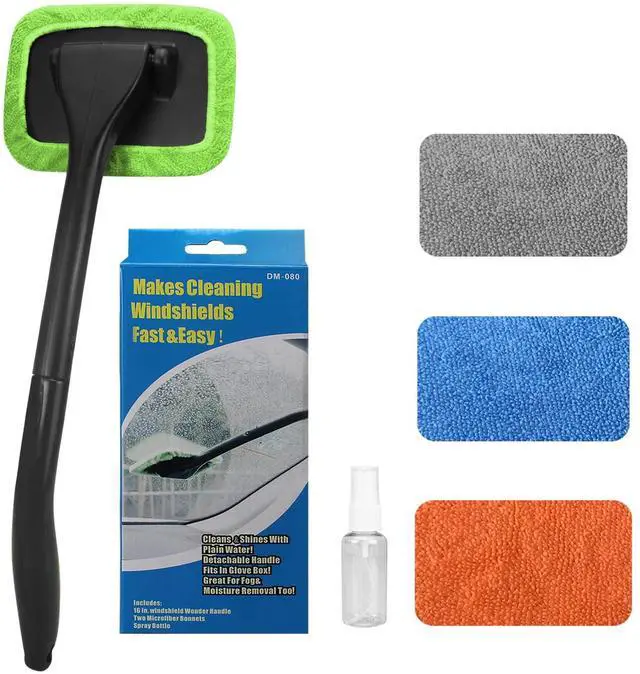 Main image of Car Windshield Cleaning Tool, Windshield Cleaner with 4 Washable and Reusable Microfiber Pads and Extendable Handle, for Auto Glass Wiper