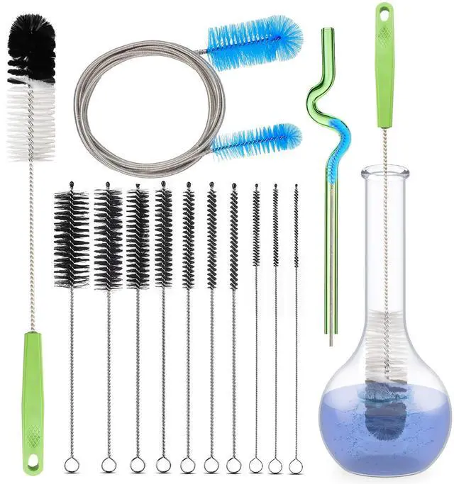 Main image of Set of 12 Tube Pipe Cleaners Kit - for Cleaning Narrow Neck Bottle, Curved Glass Tube, Hard-to-Reach Crevices,17 Long Handle Brush,8.2 Multi-Diameters Brushes,35 Flexible Dual-Head Cleaner