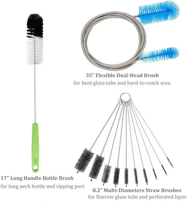 Alt view image 2 of 6 - Set of 12 Tube Pipe Cleaners Kit - for Cleaning Narrow Neck Bottle, Curved Glass Tube, Hard-to-Reach Crevices,17 Long Handle Brush,8.2 Multi-Diameters Brushes,35 Flexible Dual-Head Cleaner