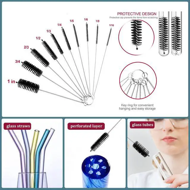 Alt view image 5 of 6 - Set of 12 Tube Pipe Cleaners Kit - for Cleaning Narrow Neck Bottle, Curved Glass Tube, Hard-to-Reach Crevices,17 Long Handle Brush,8.2 Multi-Diameters Brushes,35 Flexible Dual-Head Cleaner