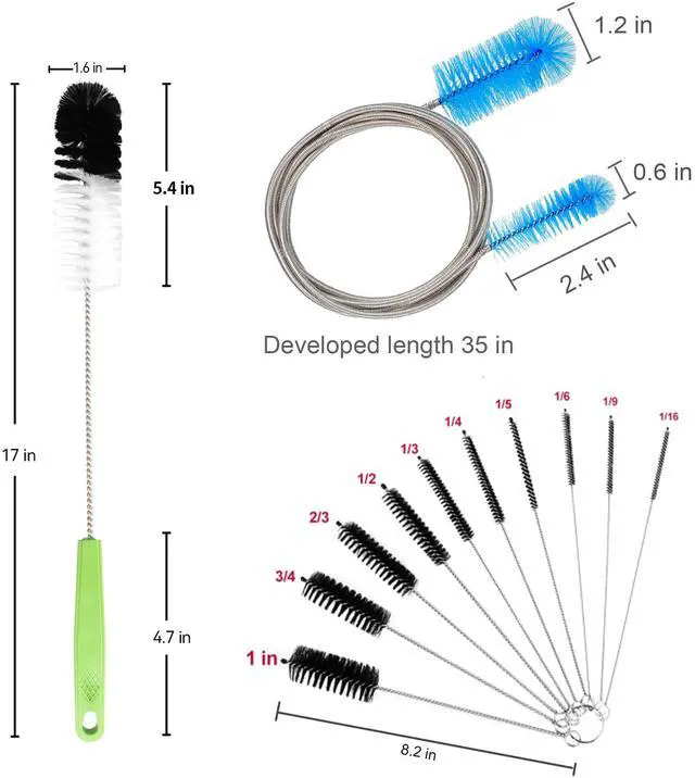 Alt view image 6 of 6 - Set of 12 Tube Pipe Cleaners Kit - for Cleaning Narrow Neck Bottle, Curved Glass Tube, Hard-to-Reach Crevices,17 Long Handle Brush,8.2 Multi-Diameters Brushes,35 Flexible Dual-Head Cleaner
