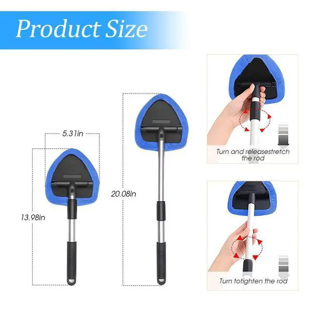 Alt view image 2 of 6 - Windshield Cleaning Tool, Car Window Cleaner with Extendable Long Handle and 4 Washable Reusable Microfiber Pads, Auto Interior Exterior Glass Wiper Cleaning Kit Universal for Office and Home (Blue)