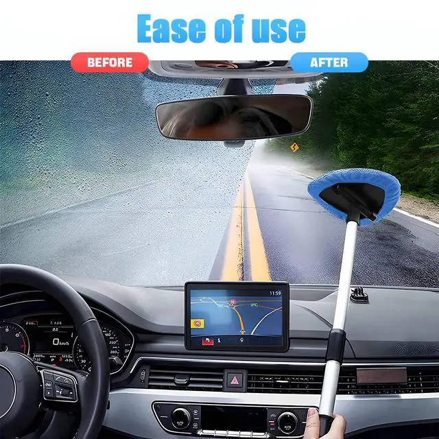 Alt view image 4 of 6 - Windshield Cleaning Tool, Car Window Cleaner with Extendable Long Handle and 4 Washable Reusable Microfiber Pads, Auto Interior Exterior Glass Wiper Cleaning Kit Universal for Office and Home (Blue)