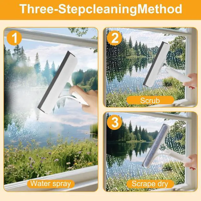 Alt view image 2 of 7 - Pro 3 in 1 Window Cleaning Scraper with 2 Replaceable Cleaning Cotton Strips, 3 in 1 Spray Squeegee, Window Squeegee, Suitable for Cleaning Bathroom Glass, Mirrors, Car Windows (Blue)