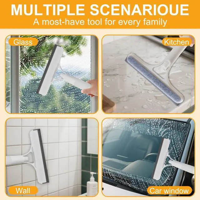 Alt view image 4 of 7 - Pro 3 in 1 Window Cleaning Scraper with 2 Replaceable Cleaning Cotton Strips, 3 in 1 Spray Squeegee, Window Squeegee, Suitable for Cleaning Bathroom Glass, Mirrors, Car Windows (Blue)