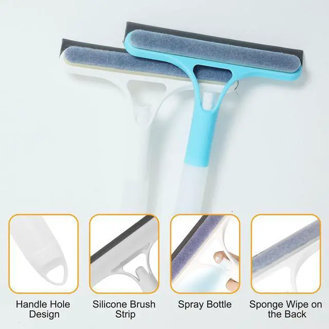 Alt view image 6 of 7 - Pro 3 in 1 Window Cleaning Scraper with 2 Replaceable Cleaning Cotton Strips, 3 in 1 Spray Squeegee, Window Squeegee, Suitable for Cleaning Bathroom Glass, Mirrors, Car Windows (Blue)