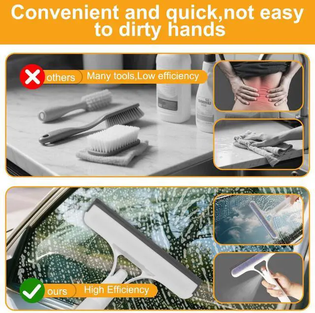 Alt view image 7 of 7 - Pro 3 in 1 Window Cleaning Scraper with 2 Replaceable Cleaning Cotton Strips, 3 in 1 Spray Squeegee, Window Squeegee, Suitable for Cleaning Bathroom Glass, Mirrors, Car Windows (Blue)