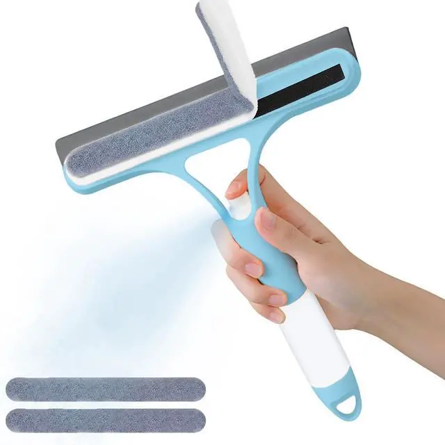 Main image of Pro 3 in 1 Window Cleaning Scraper with 2 Replaceable Cleaning Cotton Strips, 3 in 1 Spray Squeegee, Window Squeegee, Suitable for Cleaning Bathroom Glass, Mirrors, Car Windows (Blue)