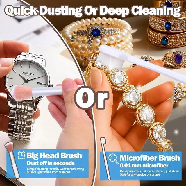 Alt view image 4 of 7 - Jewelry Cleaning Kit,18 Pcs Jewelry Cleaner Brush Tool Set-Cleaning Polishing Cloth,Big&Small Hole Brush,Needles and Crevice Brush for All Jewelry,Ring,Gold,Diamond,Earring,Sterling Silver