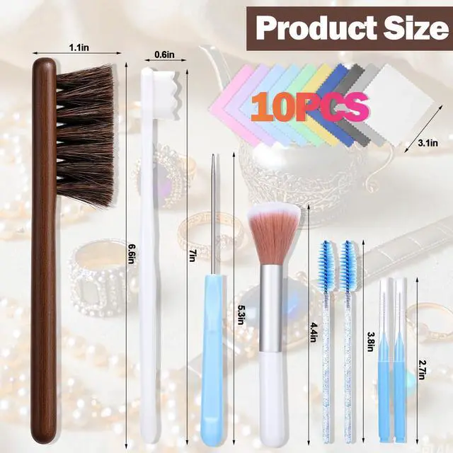 Alt view image 7 of 7 - Jewelry Cleaning Kit,18 Pcs Jewelry Cleaner Brush Tool Set-Cleaning Polishing Cloth,Big&Small Hole Brush,Needles and Crevice Brush for All Jewelry,Ring,Gold,Diamond,Earring,Sterling Silver