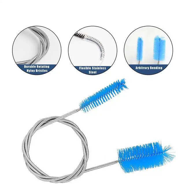 Alt view image 4 of 6 - 12Pcs Glass Tube Pipe Cleaners Brush Kit,Long Nylon Straw Brush for Glass Funnel and Bottle,17-inch Long Handle,8.2-in Different Diameters Brushes,35-in Flexible Double-Ended Hose Tool (Blue)