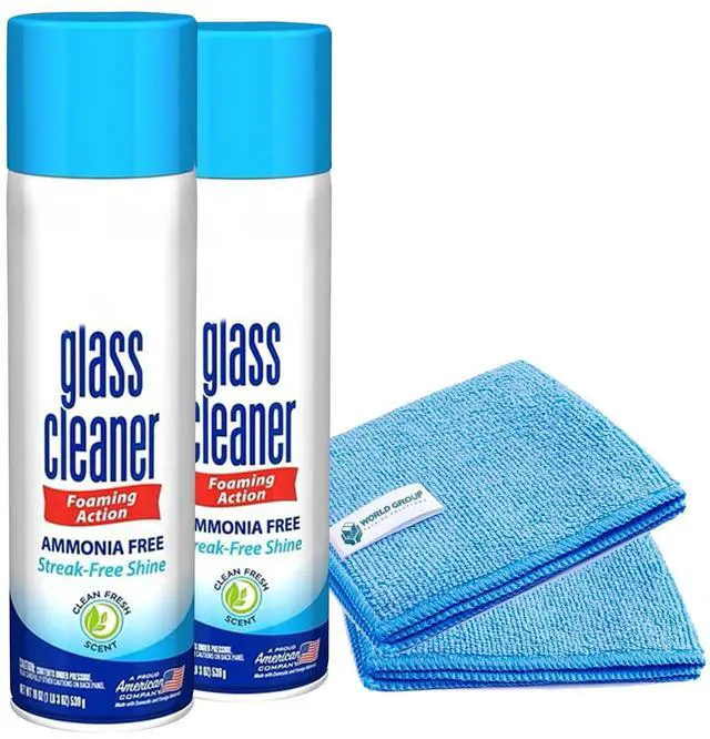 Main image of Glass Cleaner Foam, Foaming Action & Spray, 19oz - 2 Pack - Clean Fresh Scent - Bundled With 2 Microfiber Rags