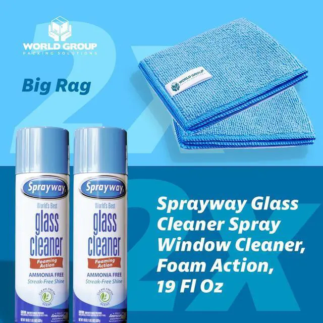 Alt view image 7 of 7 - Glass Cleaner Foam, Foaming Action & Spray, 19oz - 2 Pack - Clean Fresh Scent - Bundled With 2 Microfiber Rags