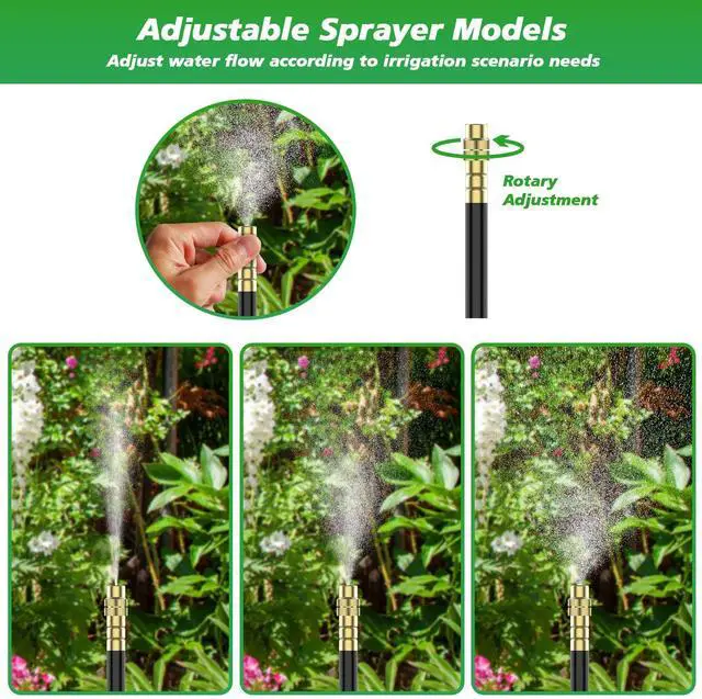 Alt view image 3 of 7 - 360° Adjustable Drip Irrigation System - Garden Watering System 50FT with 15 Nozzles, Drip Irrigation Kit for Garden, Yard, Lawn, Greenhouse, Plants, 5/16 inch Hose