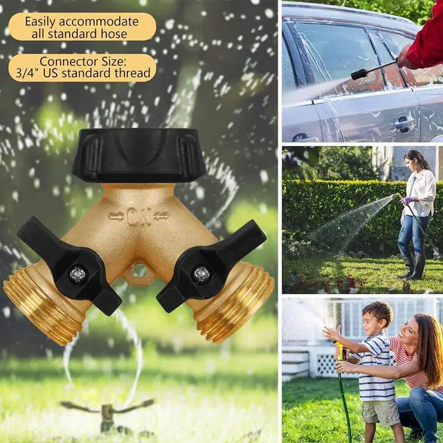 Alt view image 4 of 7 - Garden Hose Splitter 2 Way, Heavy Duty Brass Connector Tap Splitter, Y Splitter 2 Valves with 2 Extra Rubber Washers