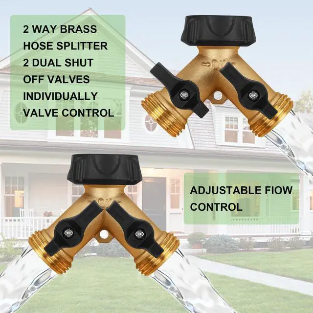Alt view image 5 of 7 - Garden Hose Splitter 2 Way, Heavy Duty Brass Connector Tap Splitter, Y Splitter 2 Valves with 2 Extra Rubber Washers