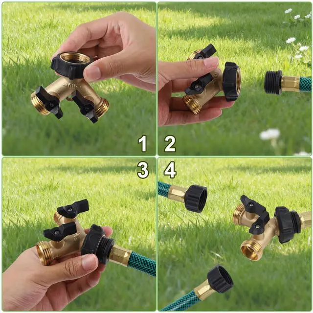 Alt view image 6 of 7 - Garden Hose Splitter 2 Way, Heavy Duty Brass Connector Tap Splitter, Y Splitter 2 Valves with 2 Extra Rubber Washers