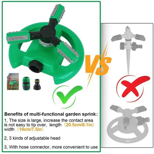 Alt view image 3 of 7 - Lawn Sprinkler, Automatic Garden Irrigation System, Upgrade 360 Degree Rotation Irrigation System, Large Area Coverage, Sprinkler for Yard, Lawn, Kids and Garden-1PackLight Green