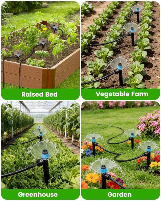 Alt view image 4 of 6 - 36Pack Drip Irrigation Parts, Quick Connect 1/4" Adjustable 360° Emitter Sprinklers with 6" Stake, Easy-Clean for Garden & Farm Irrigation Systems
