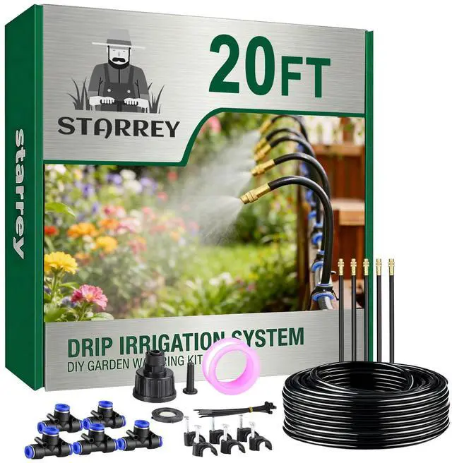 Main image of Drip Irrigation System, 2026-Upgrade 20Ft 1/4" Garden Watering System with 5 Pcs 360° Adjustable Copper Nozzles, DIY Kit for Garden, Lawn, Greenhouse, Raised Beds & Outdoor Plants