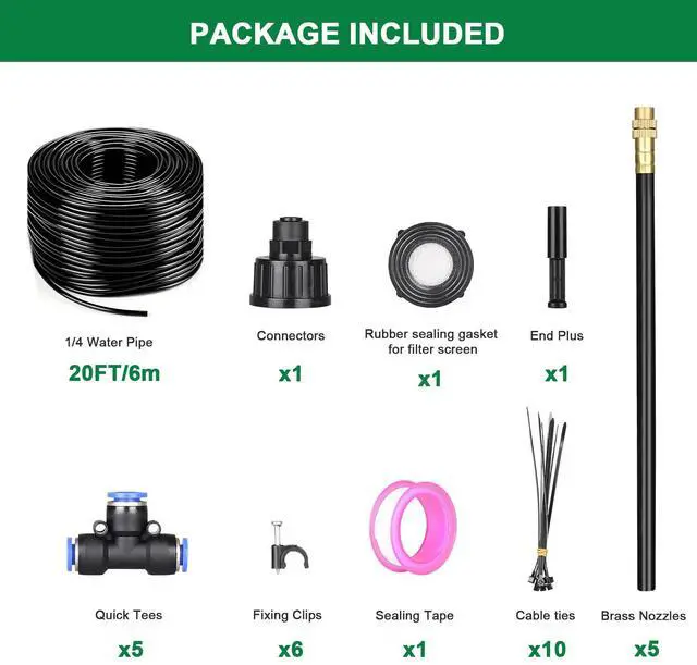 Alt view image 2 of 7 - Drip Irrigation System, 2026-Upgrade 20Ft 1/4" Garden Watering System with 5 Pcs 360° Adjustable Copper Nozzles, DIY Kit for Garden, Lawn, Greenhouse, Raised Beds & Outdoor Plants