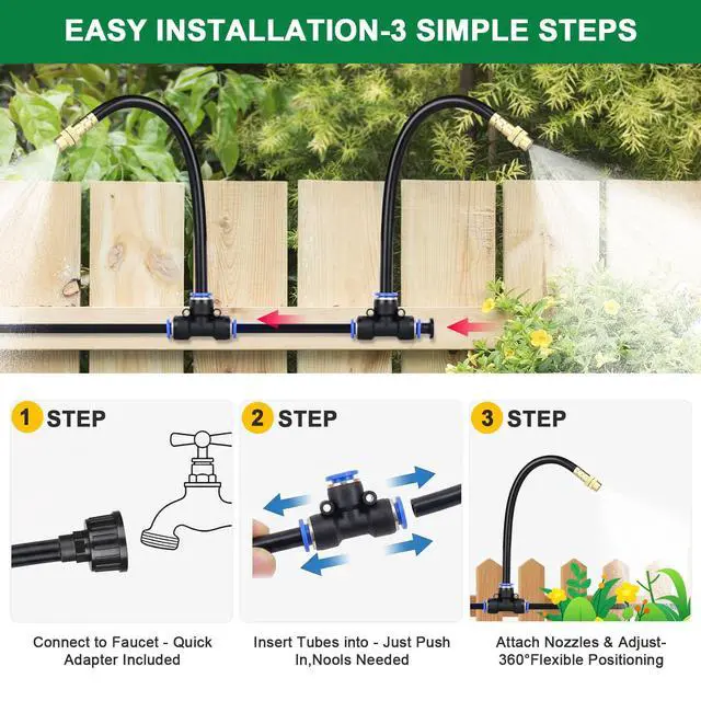 Alt view image 4 of 7 - Drip Irrigation System, 2026-Upgrade 20Ft 1/4" Garden Watering System with 5 Pcs 360° Adjustable Copper Nozzles, DIY Kit for Garden, Lawn, Greenhouse, Raised Beds & Outdoor Plants