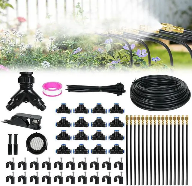 Main image of 50ft Drip Irrigation System, Automatic Garden Watering System with 16 Adjustable Sprinkler Nozzles, Irrigation Hose Kit for Yard, Lawn, Plants, Atomizing System