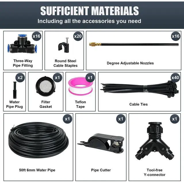Alt view image 2 of 7 - 50ft Drip Irrigation System, Automatic Garden Watering System with 16 Adjustable Sprinkler Nozzles, Irrigation Hose Kit for Yard, Lawn, Plants, Atomizing System