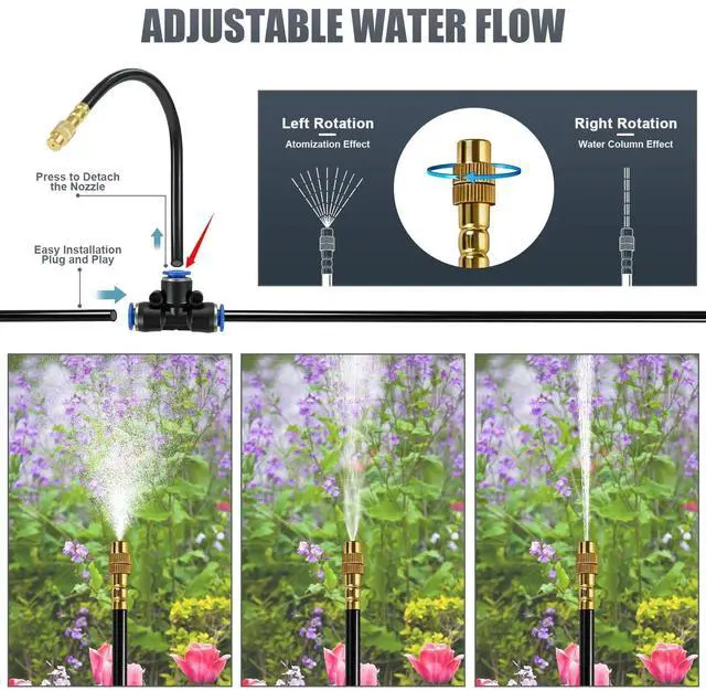Alt view image 5 of 7 - 50ft Drip Irrigation System, Automatic Garden Watering System with 16 Adjustable Sprinkler Nozzles, Irrigation Hose Kit for Yard, Lawn, Plants, Atomizing System