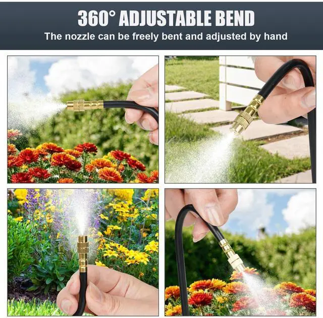 Alt view image 4 of 7 - 50ft Drip Irrigation System, Automatic Garden Watering System with 16 Adjustable Sprinkler Nozzles, Irrigation Hose Kit for Yard, Lawn, Plants, Atomizing System