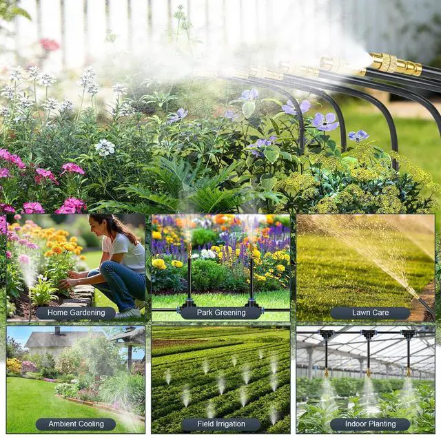 Alt view image 6 of 7 - 50ft Drip Irrigation System, Automatic Garden Watering System with 16 Adjustable Sprinkler Nozzles, Irrigation Hose Kit for Yard, Lawn, Plants, Atomizing System