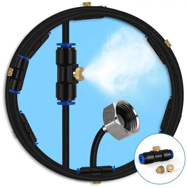Main image of Misting Cooling System, Outdoor Misting System for Patio, 40 FT Misting Line+10 Mist Nozzles+3/4" Brass Adapter,Outdoor Mister System for Patio Garden Trampoline Greenhouse