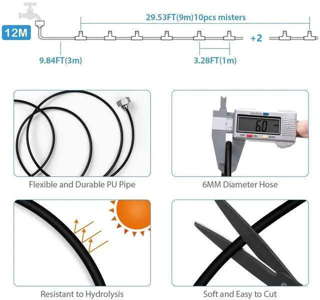 Alt view image 4 of 7 - Misting Cooling System, Outdoor Misting System for Patio, 40 FT Misting Line+10 Mist Nozzles+3/4" Brass Adapter,Outdoor Mister System for Patio Garden Trampoline Greenhouse