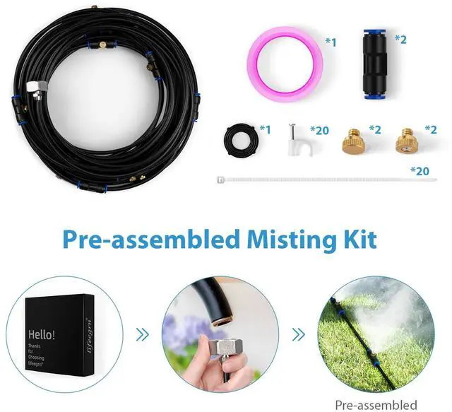 Alt view image 6 of 7 - Misting Cooling System, Outdoor Misting System for Patio, 40 FT Misting Line+10 Mist Nozzles+3/4" Brass Adapter,Outdoor Mister System for Patio Garden Trampoline Greenhouse