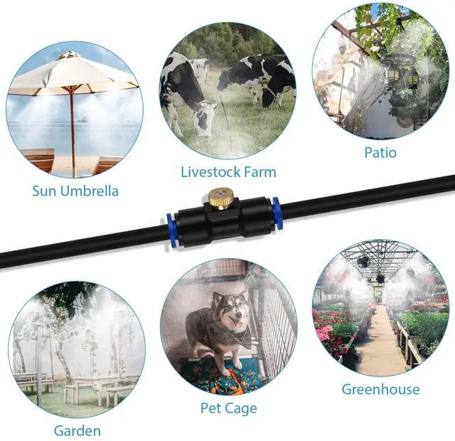 Alt view image 7 of 7 - Misting Cooling System, Outdoor Misting System for Patio, 40 FT Misting Line+10 Mist Nozzles+3/4" Brass Adapter,Outdoor Mister System for Patio Garden Trampoline Greenhouse