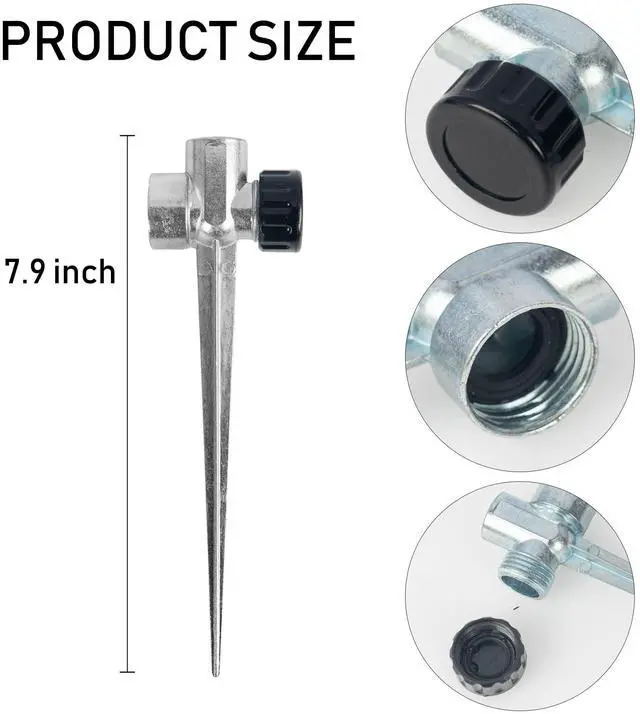 Alt view image 2 of 6 - 4 Pack 1/2 inch Zinc Alloy Lawn Sprinkler Spike Base, Water Flow Thru Sprinkler for Yard, Lawn, Garden and Grass Irrigation