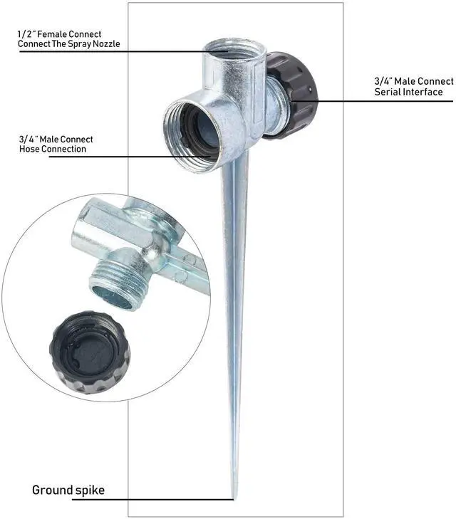 Alt view image 4 of 6 - 4 Pack 1/2 inch Zinc Alloy Lawn Sprinkler Spike Base, Water Flow Thru Sprinkler for Yard, Lawn, Garden and Grass Irrigation