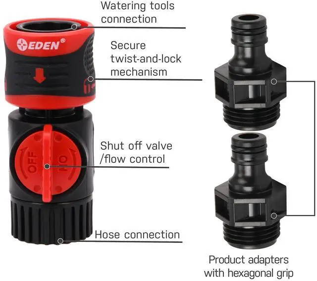 Alt view image 2 of 6 - 93218 Premium Garden Hose Quick Connect Kit | 9-Piece / 3-Pair Snap & Lock Fittings and Adapters with Water Stop, Flow Control, Secure Twist-Lock Design