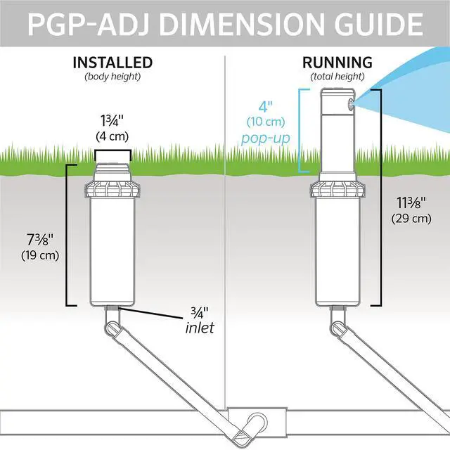 Alt view image 2 of 7 - PGP-ADJ 3/4" Rotor Sprinkler Head, Adjustable 40°-360° Arc, 4" Pop-Up Gear Drive Lawn Irrigation Head, 22-52 ft Spray Distance, Preinstalled 3.0 GPM Nozzle
