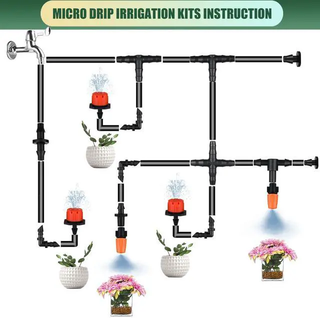 Alt view image 3 of 7 - 300Pcs Drip Irrigation Fittings Kit for 1/4" Tubing, Drip Line Connectors for Drip Systems- Drip Emitters, Nozzles, Nozzle Tees, Single barbs, 4-Way Connectors, End Plugs, Elbows, Tees, Couplings