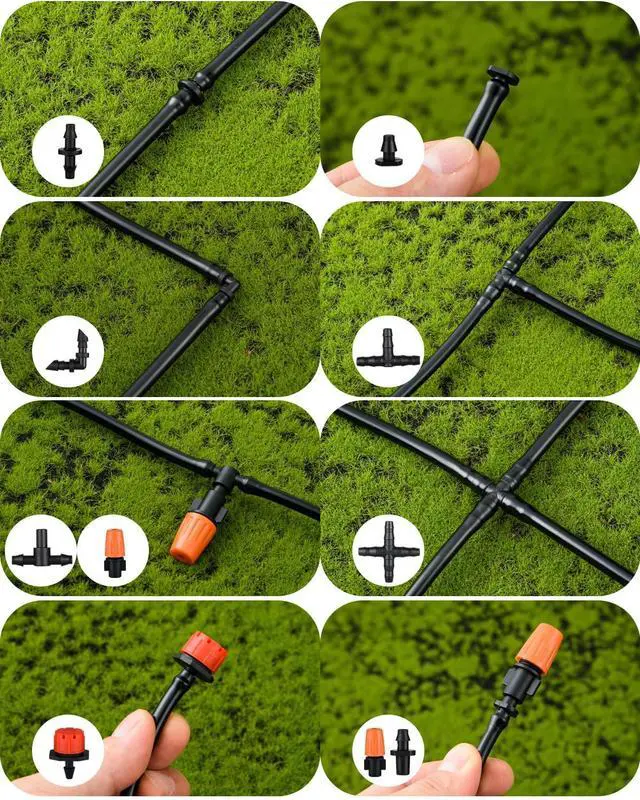 Alt view image 5 of 7 - 300Pcs Drip Irrigation Fittings Kit for 1/4" Tubing, Drip Line Connectors for Drip Systems- Drip Emitters, Nozzles, Nozzle Tees, Single barbs, 4-Way Connectors, End Plugs, Elbows, Tees, Couplings