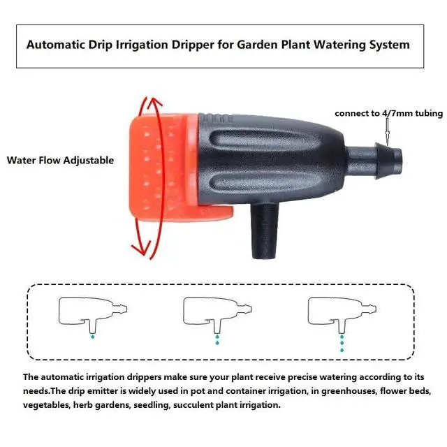 Alt view image 3 of 6 - Garden Irrigation Dripper, 30 Pack Adjustable Drip Emitters Garden Succulent Watering Dripper Sprinkler for 4mm/7mm Hose for Home Succulents Plants Lawn Flower Irrigation System