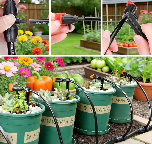 Alt view image 5 of 6 - Garden Irrigation Dripper, 30 Pack Adjustable Drip Emitters Garden Succulent Watering Dripper Sprinkler for 4mm/7mm Hose for Home Succulents Plants Lawn Flower Irrigation System