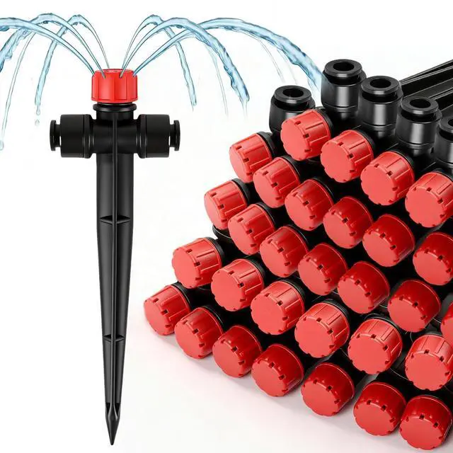 Main image of 20 Pack Quick Connect Two-Way Drip Emitters with Stake for 1/4" Irrigation Tubing, Adjustable 360 Degree Water Flow Irrigation Sprayer On 5" Stake Garden Irrigation Dripper for Watering System