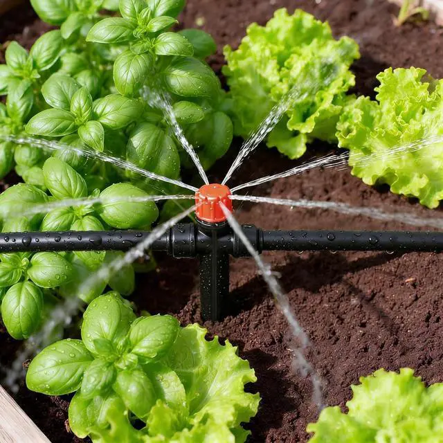Alt view image 3 of 7 - 20 Pack Quick Connect Two-Way Drip Emitters with Stake for 1/4" Irrigation Tubing, Adjustable 360 Degree Water Flow Irrigation Sprayer On 5" Stake Garden Irrigation Dripper for Watering System
