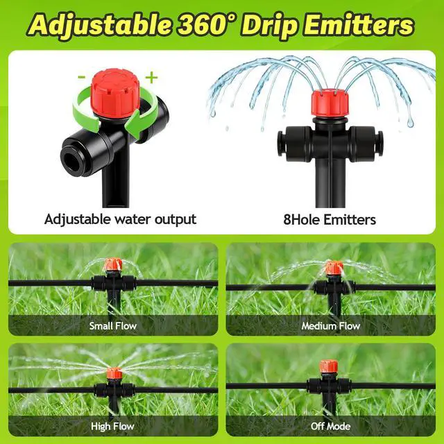 Alt view image 4 of 7 - 20 Pack Quick Connect Two-Way Drip Emitters with Stake for 1/4" Irrigation Tubing, Adjustable 360 Degree Water Flow Irrigation Sprayer On 5" Stake Garden Irrigation Dripper for Watering System